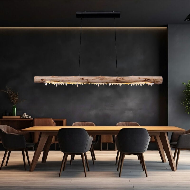 Plafonnier suspendu en bois avec décor cristal poutres en bois suspension style campagnard suspension, 1x led 15 watts 980 lumens blanc chaud, LxPxH