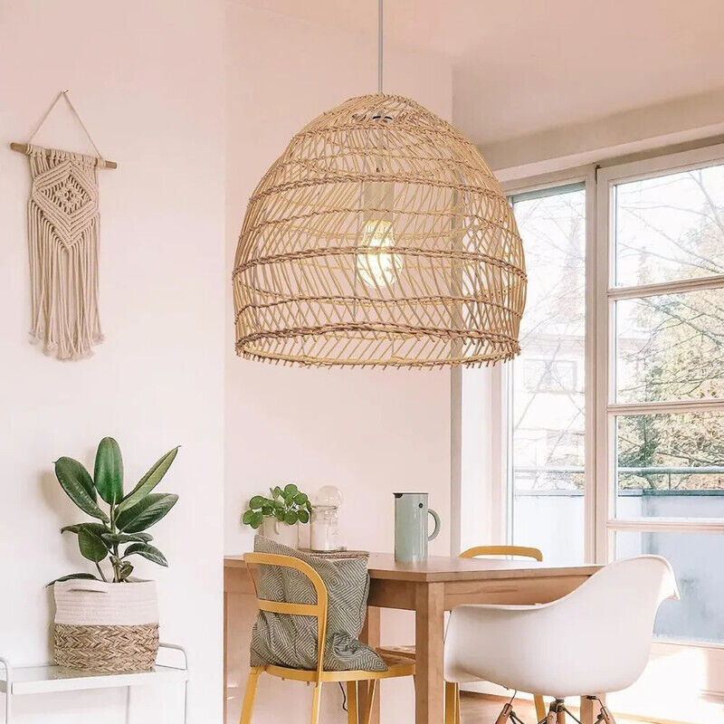 Plafonnier suspendu en rotin, 1 lampe, abat-jour en osier, pour salle à manger, chambre à coucher, 35 cm, sans ampoule