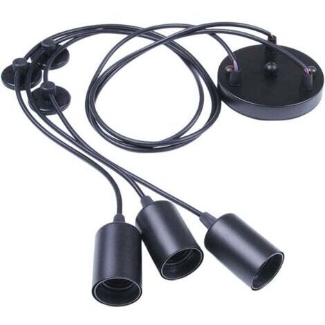 Plafonnier suspendu industriel 3 bras en métal – Longueur réglable 2m – Base E27 – Tension AC 110V-240V – Pour cuisines et bars