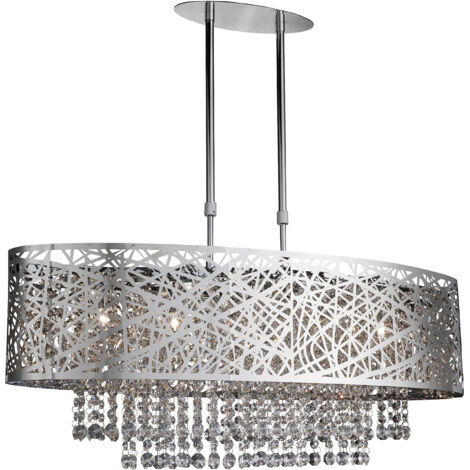 Plafonnier suspendu MICA 5L métal chromé G9 5x33w maxi L81cm hauteur 71cm réglable