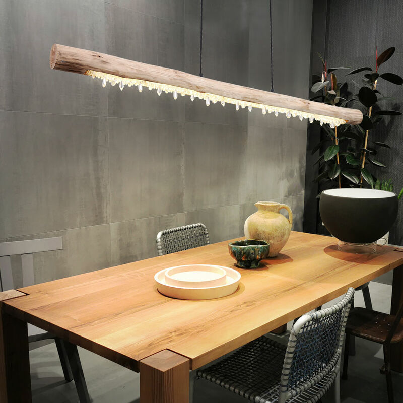 Etc-shop - Plafonnier suspendu poutres en bois suspension naturelle décor cristal lampe suspendue, 1x LED 20 watt 1030 lumens blanc chaud, LxPxH