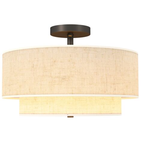 Plafonnier, suspension à double abat-jour aspect lin, blanc crème