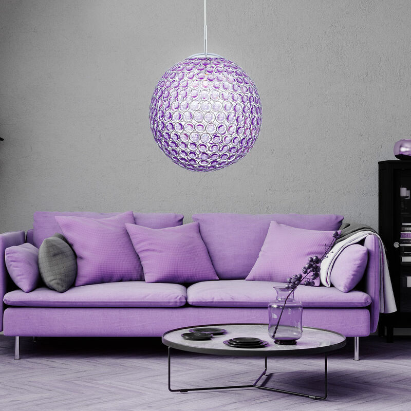 Plafonnier suspension boule de cristal spots salon luminaire violet