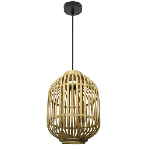 Plafonnier suspension « Diezma » à hauteur réglable E27 (220/240V) IP20 38130xØ28x28cm en métal noir et bambou