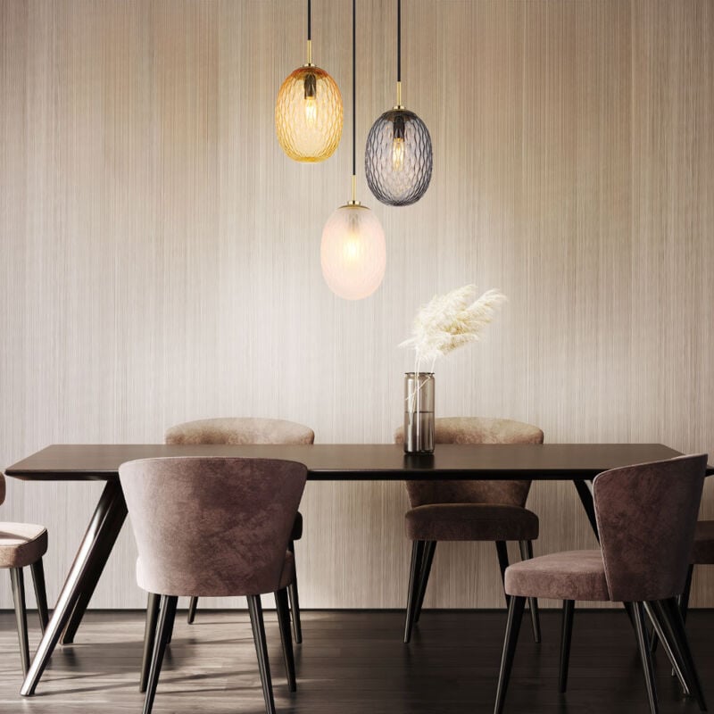 Globo - Plafonnier suspension suspension couleur or verre ambre couleur fumée d 36 cm