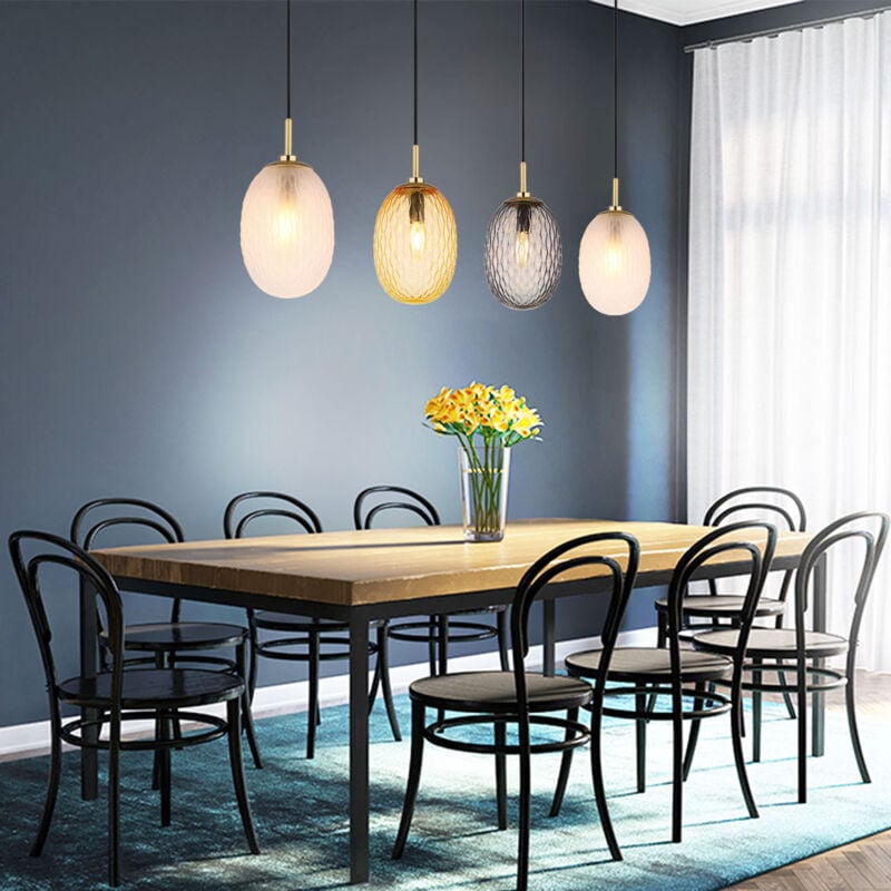 Plafonnier suspension suspension couleur or verre L 96 cm 4 lampes