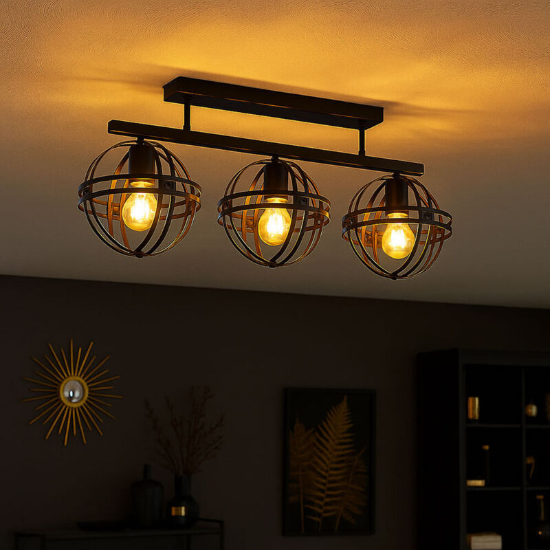 Globo - Plafonnier plafonnier lampe de salon métal noir mat 3 lampes
