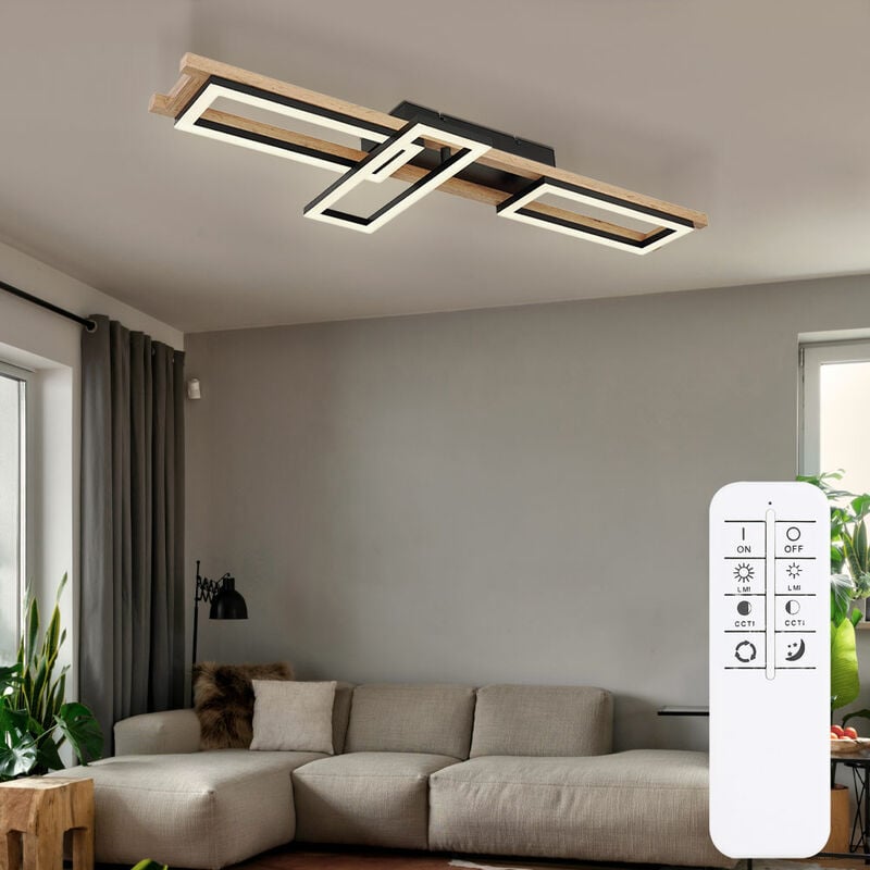 Globo - Plafonnier télécommandé en bois salon plafonnier dimmable plafonnier pivotant, cct, 1x led 30W 1800Lm, LxlxH 100x13,5x11cm