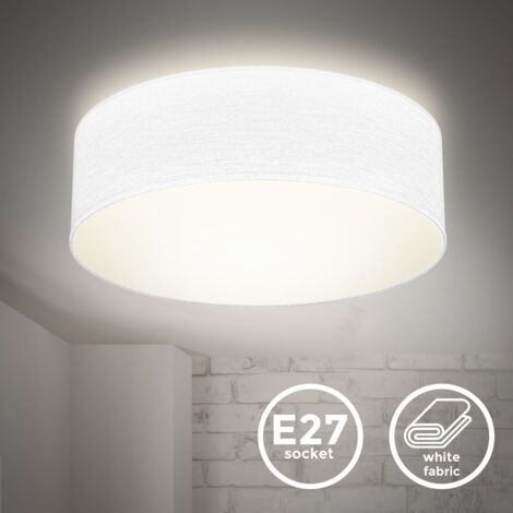 Plafonnier textile blanc douille E27 rond Ø30cm éclairage plafond salon salle à manger chambre