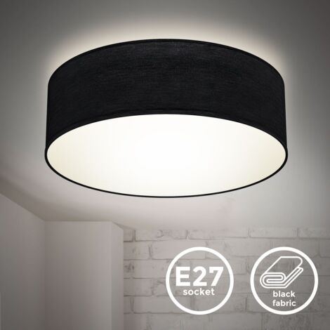 Plafonnier textile noir douille E27 rond Ø30cm éclairage plafond salon salle à manger chambre