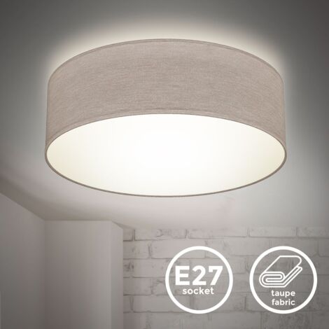 Plafonnier textile taupe douille E27 rond Ø30cm éclairage plafond salon salle à manger chambre