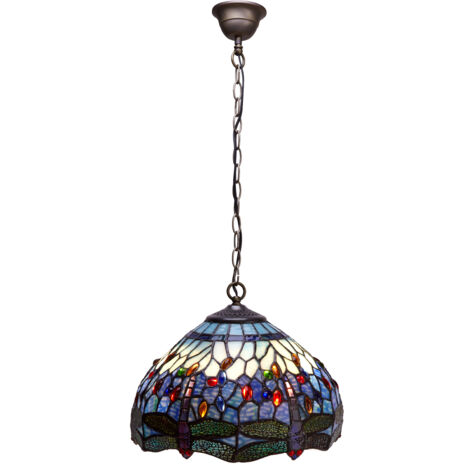 Plafonnier Tiffany moyen avec chaîne diamètre 30 cm Série Belle Epoque