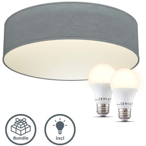 Plafonnier Tissu gris Abat-jour textile Lampe de salon Plafond Lampe WIFI incluse