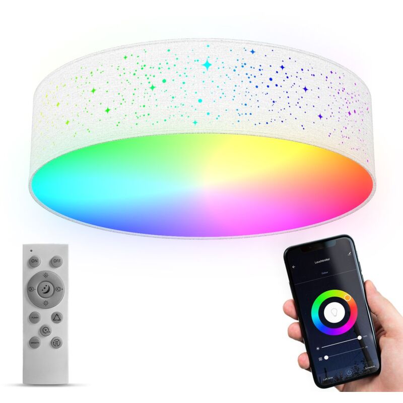 Plafonnier tissu LED connecté WiFi smart Ø39 cm CCT RVB App et télécommande dimmable commande vocale iOS & Android ciel étoilé