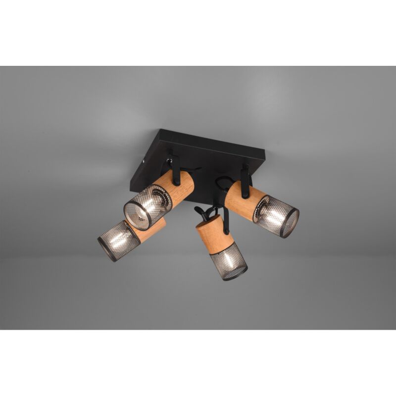 Iperbriko - Plafonnier Tosh Noir 4xE14 Spot Cage Bois Et Métal 22x22 cm Trio Lighting