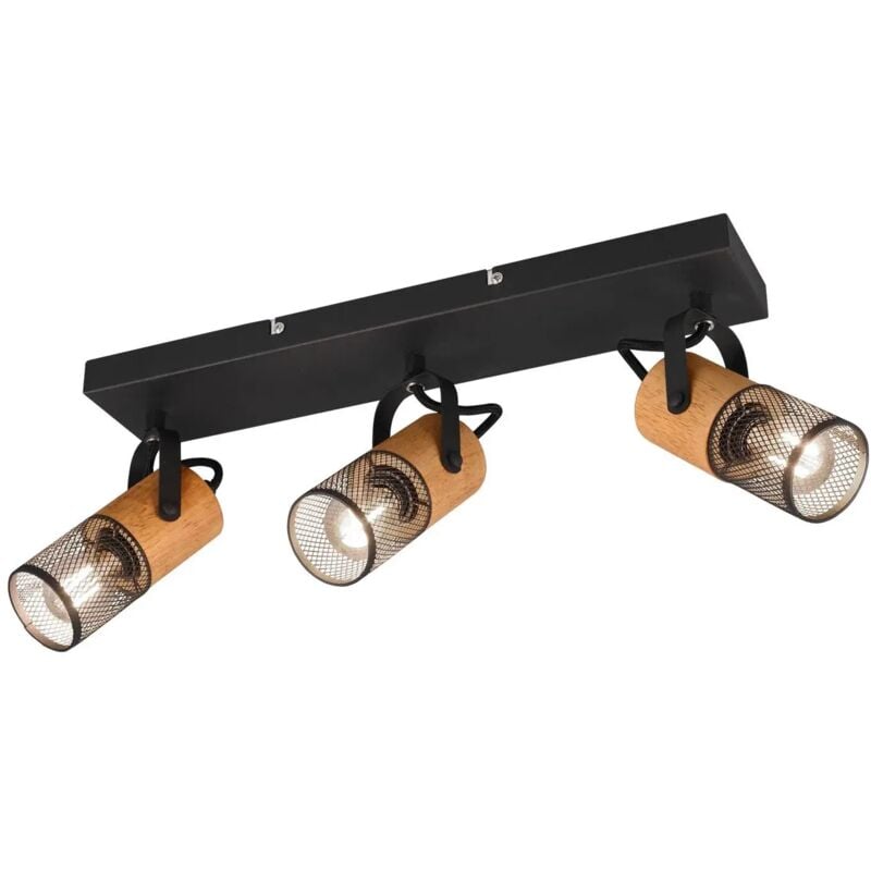 Plafonnier Led culot 3 x E14 support métal noir douilles bois Trio Tosh iii