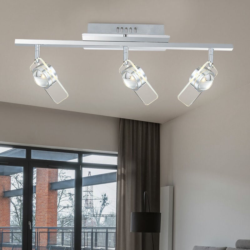 Plafonnier trois spots spot plafonnier en verre orientable, 3x led 5W 400Lm blanc neutre, LxPxH 65x13x18 cm