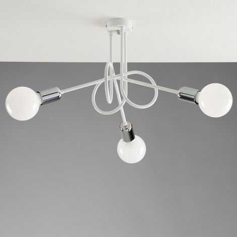 Plafonnier urbain en fer blanc avec finition chromée trois lumières 42x h30 cm