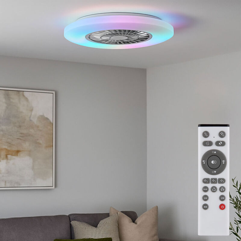 Ventilateur de plafond avec télécommande Lampe de plafond à intensité variable mode été-hiver Lampe de salon, changement de couleur RGB, 40W 2600lm Ventilateur de plafond avec télécommande Lampe de plafond à intensité variable mode été-hiver Lampe de salon, changement de couleur RGB, 40W 2600lm