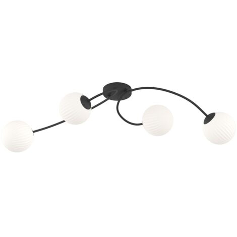 Plafonnier Vibra noir/blanc 4xE14 boules verre strié