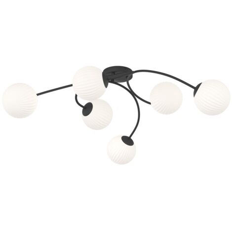 Plafonnier Vibra noir/blanc 6 globes striés E14 Emibig