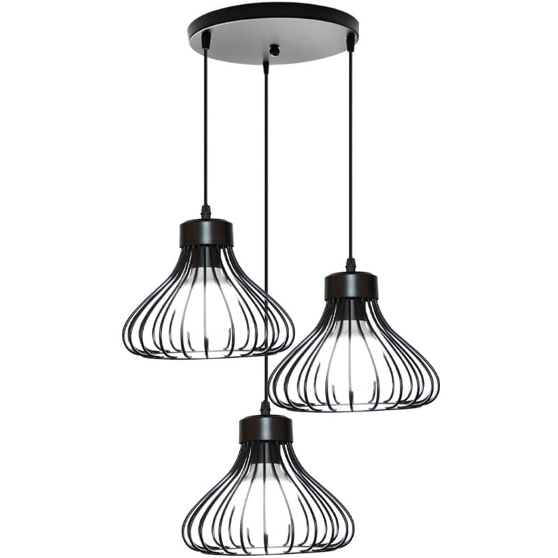 Norcks - Plafonnier Vintage à 3 Lumières Suspension Lustre Industrielle Noire Simple Lustre Rétro Créatif Pour La Décoration Intérieure