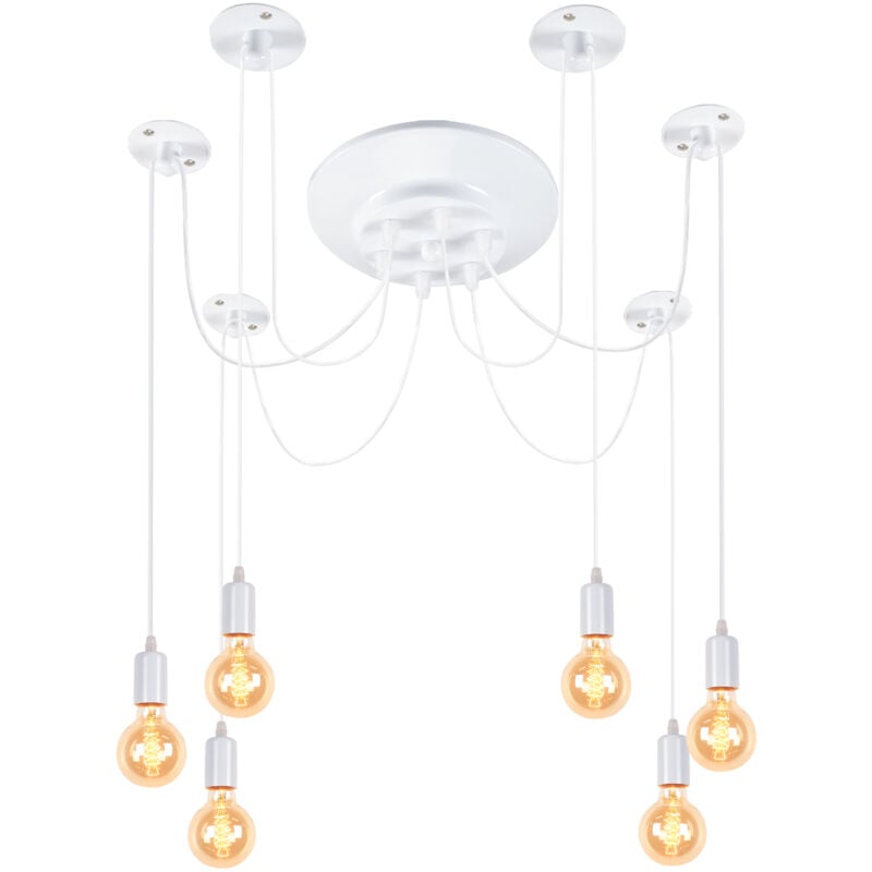 Norcks - Plafonnier Vintage Antique Blanc E27 6 Têtes Lustre Rétro Suspension Luminaire D'Intérieur