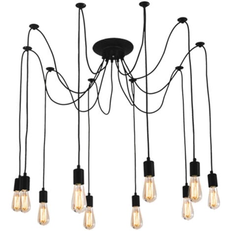 STOEX Plafonnier Vintage Antique E27 Lustre Rétro Suspension Luminaire D'Intérieur 10 Têtes Noire