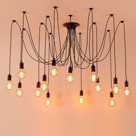 STOEX Plafonnier Vintage Antique E27 Lustre Rétro Suspension Luminaire D'Intérieur 14 Têtes Noire