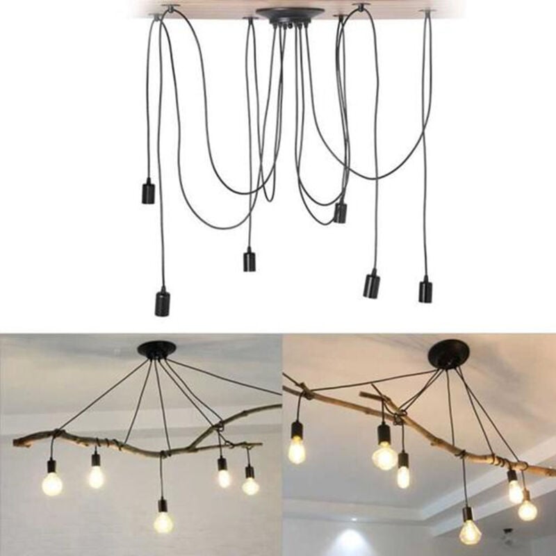 Plafonnier Vintage Antique E27 Lustre Rétro Suspension Luminaire D'Intérieur 6 Têtes Noire