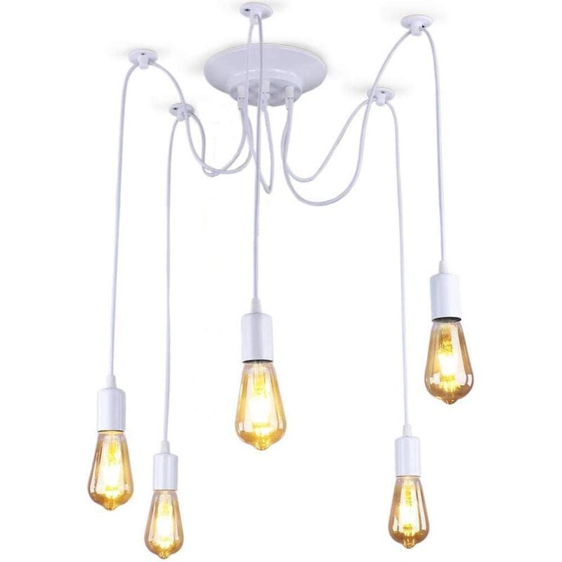 Plafonnier Vintage Antique E27 Lustre Rétro Suspension Luminaire D'Intérieur Blanc 5 Têtes