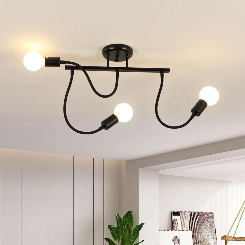 Plafonnier Vintage E27 Base 3 Lampe Lampe de Plafond Pour Cuisine Salle à Manger Chambre Couloir Entrée Balcon Noir