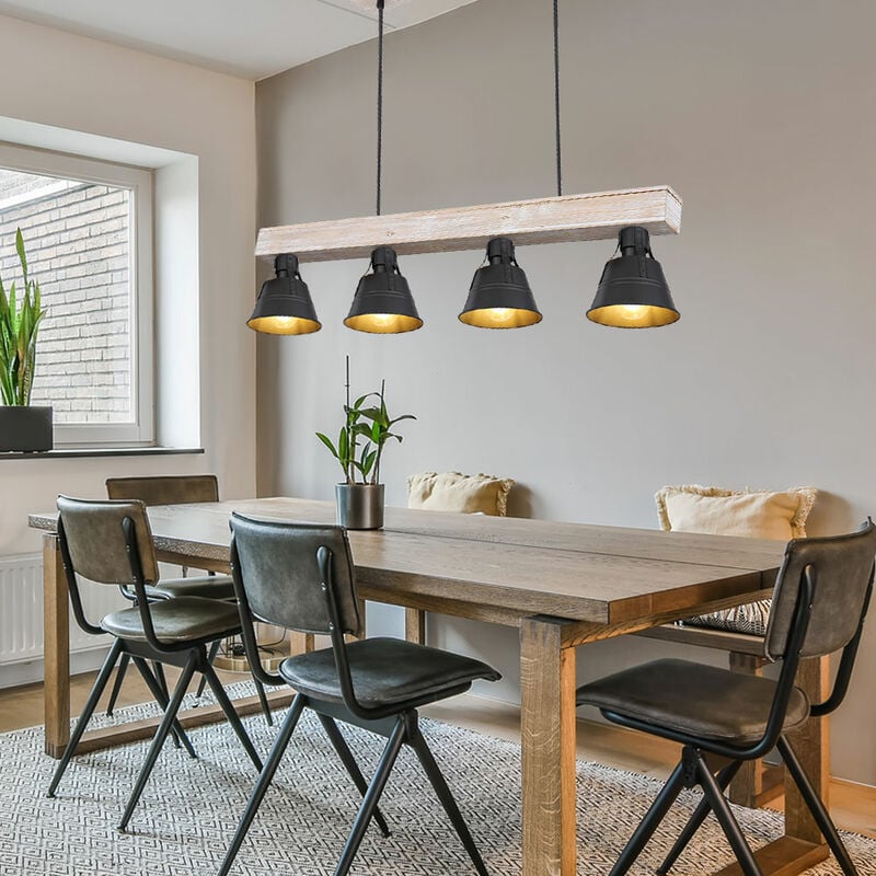 Plafonnier vintage en bois clair suspendu noir salon éclairage pendule naturel