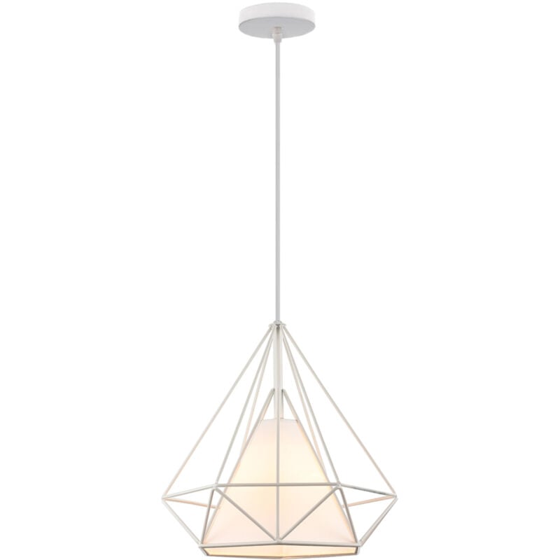 Norcks - Plafonnier Vintage En Forme De Cage De Diamant 25CM Lampe De Plafond En Fer Lustre De Restaurant, Bar, (Blanc)