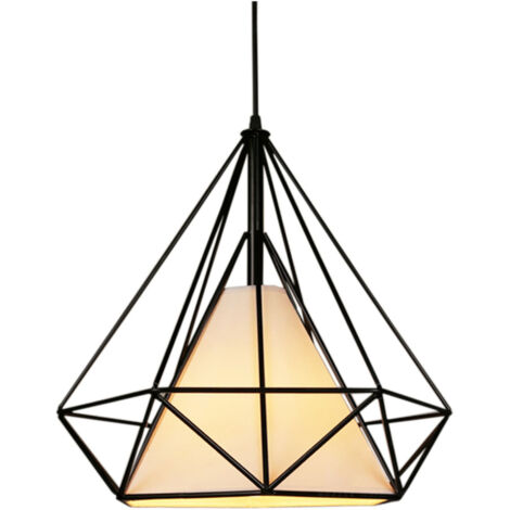 Plafonnier Vintage En Forme De Cage De Diamant 25CM Lampe De Plafond En Fer Lustre De Restaurant, Bar, (Noir)