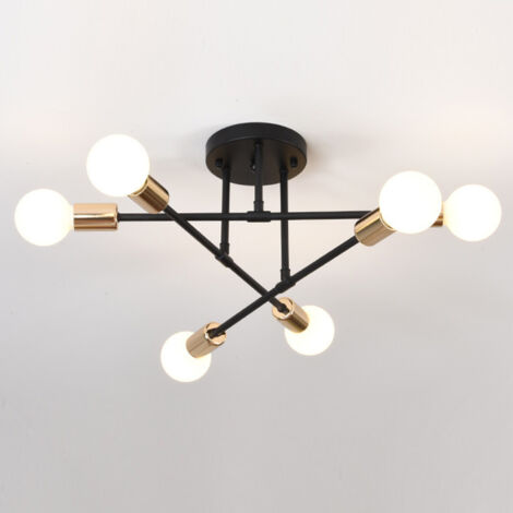 Plafonnier Vintage Industriel Lampe de Plafond Sputnik Luminaire Plafonnier Métal Lustre Créatif E27 6 Douilles - Blanc