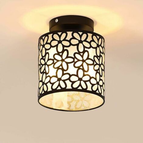 Plafonnier Vintage Lampes de Plafond Rétro Industriel E27 Support de Lampe Abat-Jour en Métal Lustre Semi Encastré Luminaire Plafonniers pour Couloir Escalier Chambre Cuisine (Noir)