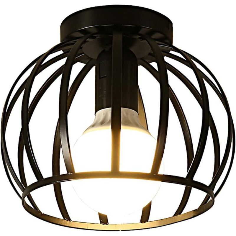 Aougo - Plafonnier Vintage, Plafonnier Semi-encastré Noir, Abat-jour de Plafond à Cage en Métal Avec Support E27 Pour Salon Cuisine Chambre Couloir