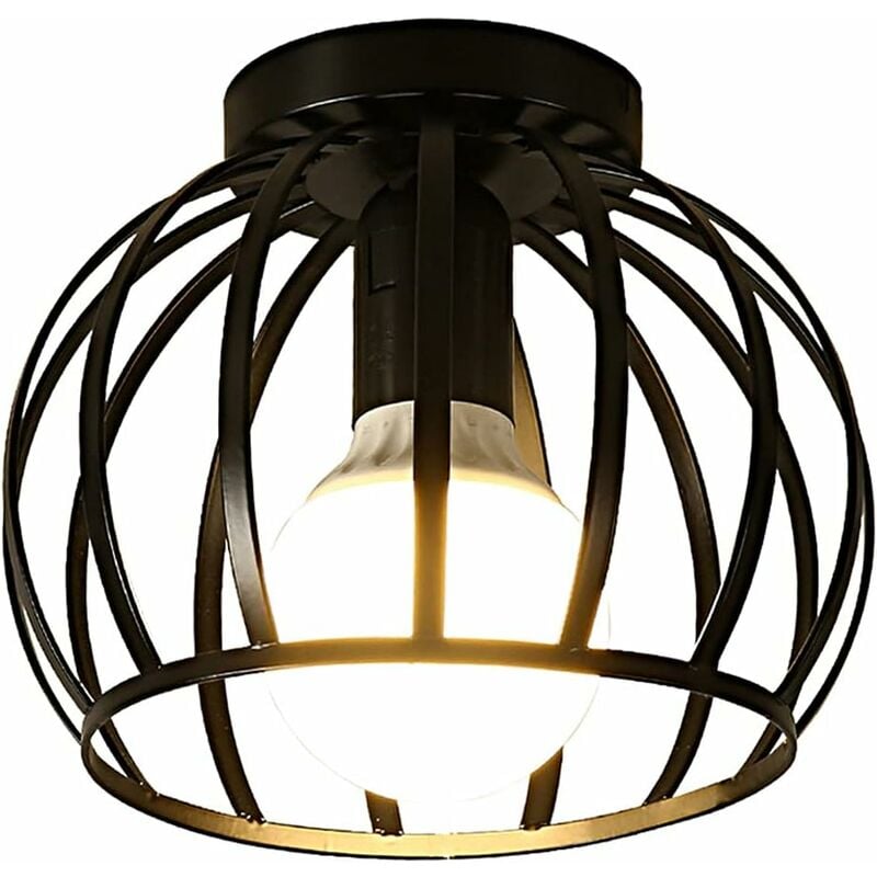 Beijiyi - Plafonnier Vintage, Plafonnier Semi-encastré Noir, Abat-jour de Plafond à Cage en Métal Avec Support E27 Pour Salon Cuisine Chambre Couloir