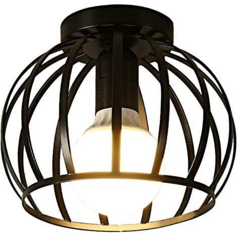 Plafonnier Vintage, Plafonnier Semi-encastré Noir, Abat-jour de Plafond à Cage en Métal Avec Support E27 Pour Salon Cuisine Chambre Couloir Cour
