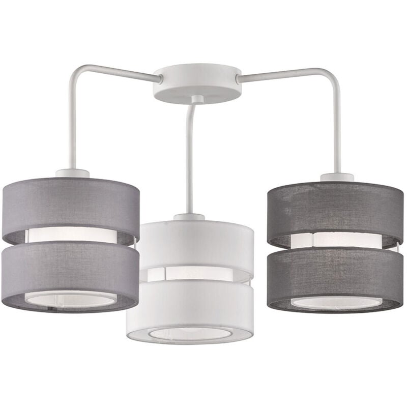 Wofi - Plafonnier lampe de salon 3 flammes lampe de chambre textile, tissu métallique gris blanc, 3x douilles E27, LxlxH 56x56x35 cm 11253
