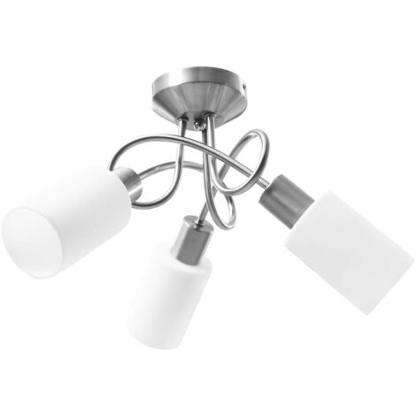 Plafonnier，Lampe avec abat-jour en verre 3 ampoules E14 Blanc Cône CFW21823