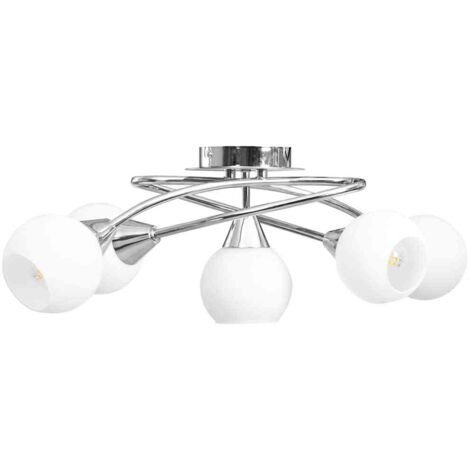 Plafonnier，Lampe avec abat-jour en verre 5 ampoules E14 Blanc Bol CFW58529