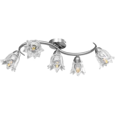 Plafonnier，Lampe et abat-jour verre transparent 5 ampoules E14 Tulipe CFW43857
