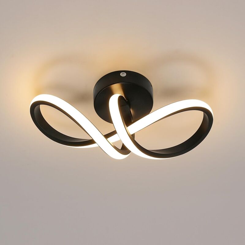 Plafonnier led Moderne, luminaire plafonnier courbe 20W 2500Lm, plafonnier de plafond pour salon chambre cuisine Noir couleur lumière chaude 3000K
