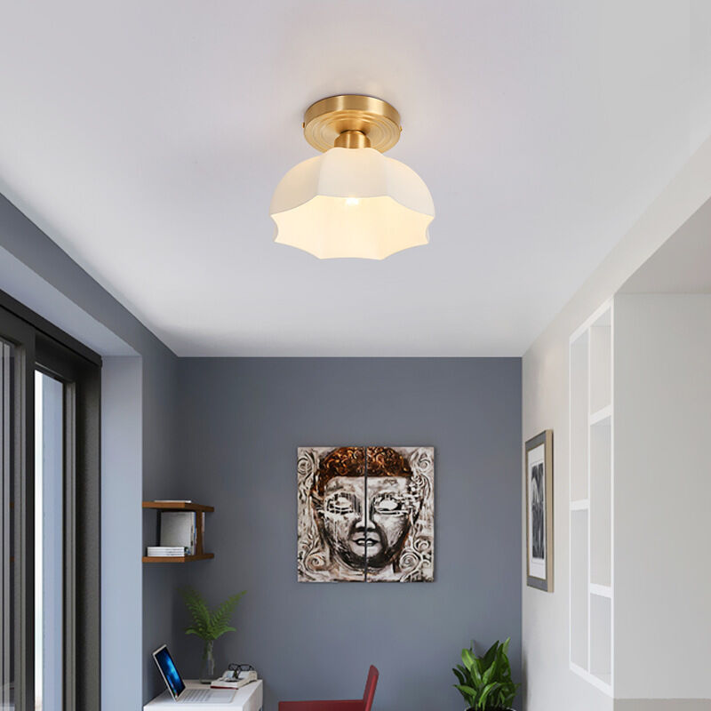 Plafonniers Modernes Abat-Jour en Verre Parapluie Blanc Éclairage Suspendu de Plafond Contemporain du Milieu du Siècle dans la Cuisine Salon Base