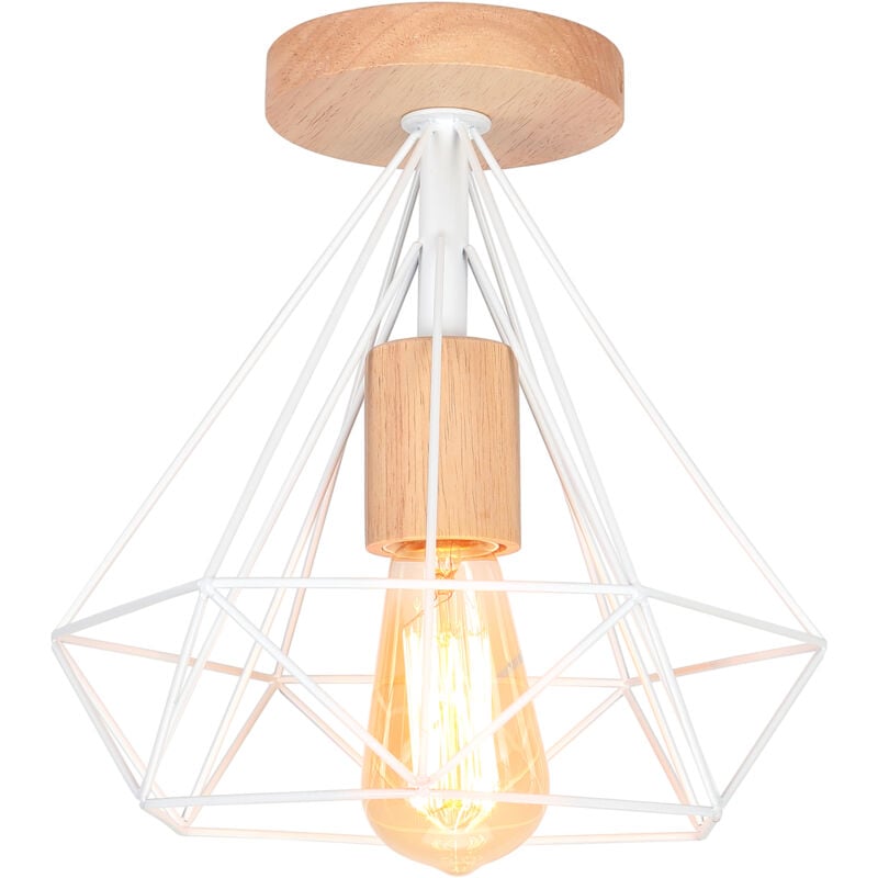Plafonniers Modernes En Diamant De 25 CM Lustre D'Intérieur En Métal E27 Blanc Lampe De Plafond Rétro Pour Chambre À Coucher, Couloir, Salon (1PCS)