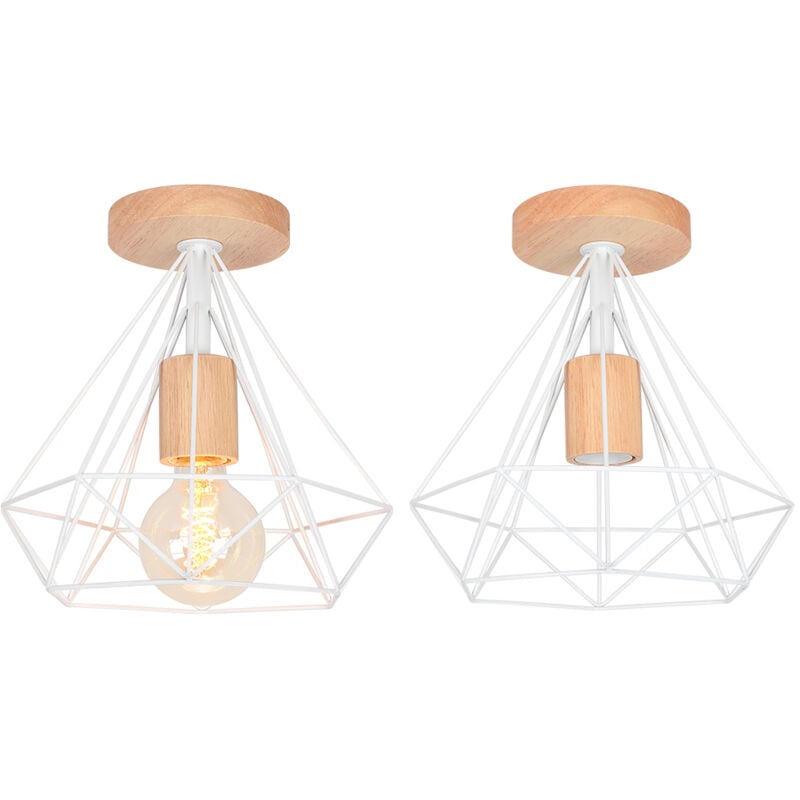 Plafonniers Modernes En Diamant De 25 cm Lustre D'Intérieur En Métal E27 Blanc Lampe De Plafond Rétro Pour Chambre à Coucher, Couloir, Salon (2PCS)