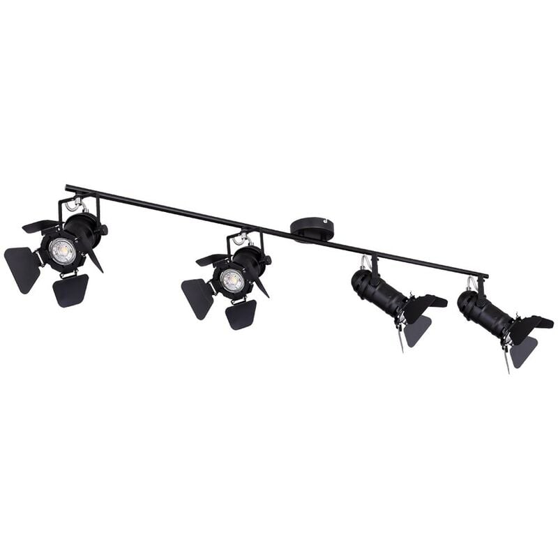 Lampes de plafond Plafonnier Salle à manger Spot avec spots de film réglables, métal noir, 4x GU10 douille, LxH 125x26,5 cm