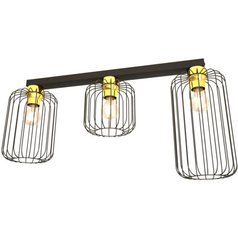 Plafonriera Minimal Industrial Vulcano 3 Luci Lineari Nera E Oro